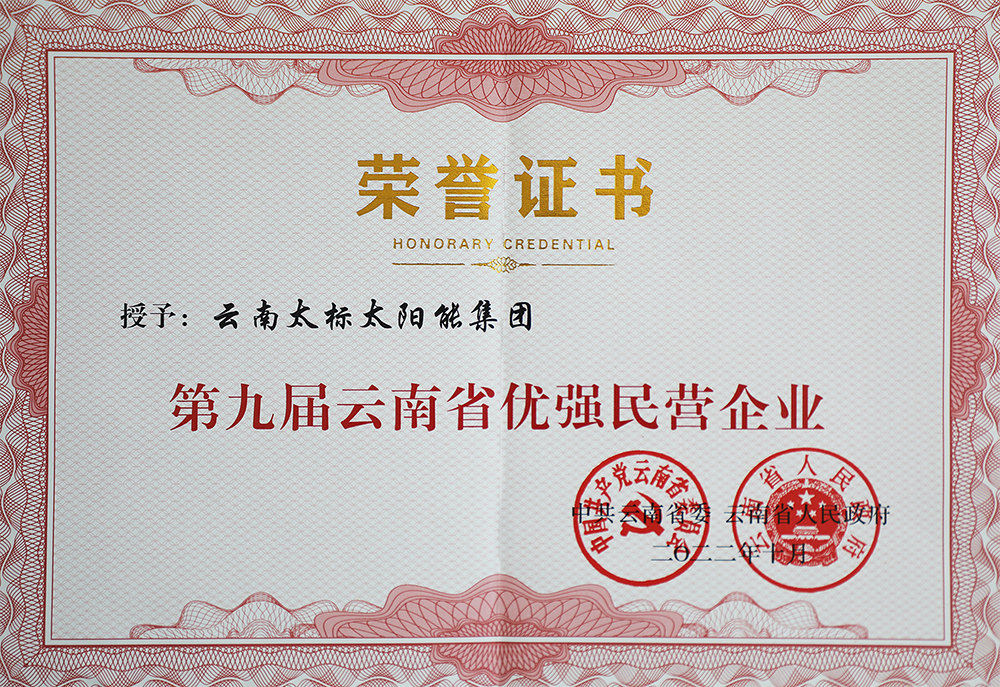 第九屆云南省優(yōu)強(qiáng)民營(yíng)企業(yè)